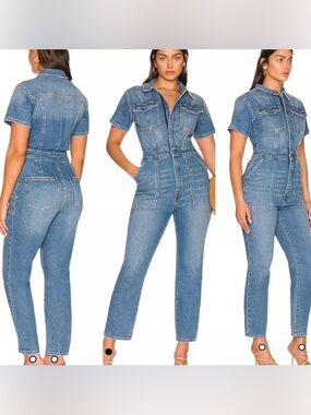 Good American Fit For Success Denim Jumpsuit Size S